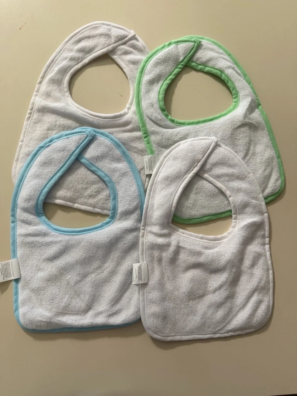 Baby Bib Set - Green, Blue, White Embroidered 'Little Blessing' & More set of 4